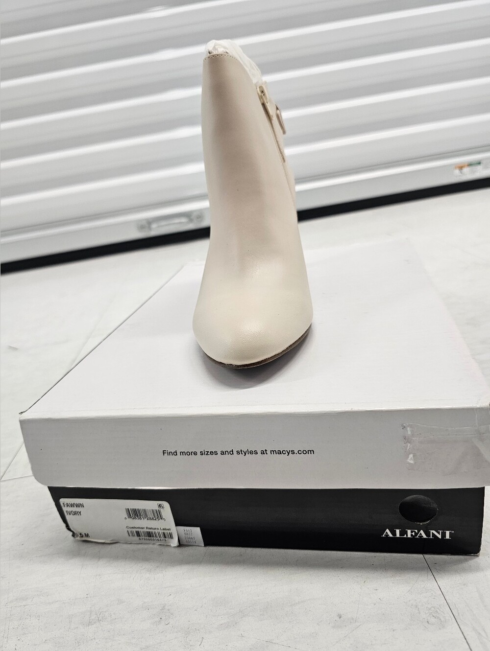 Alfani Cream Leather Ankle Boot with Block Heel
